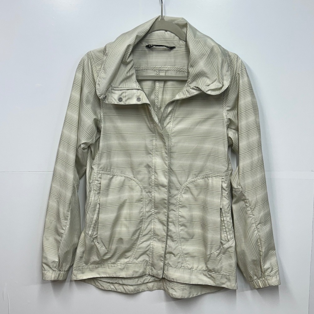 Nau Womens Small Sage tan Pinstripe Full Zip Windbreaker Jacket